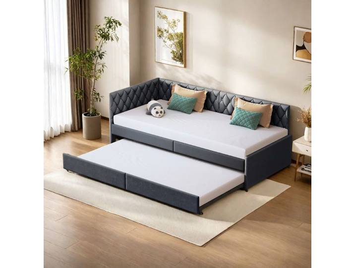 Canapé-lit - RWUDV - Extensible 2x90x200 - Velours gris - Lit escamotable - Matelas 15 cm