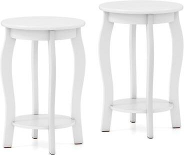Costway Set of 2 15 Inch 2-Tier Round End Table with Storage Shelf-White