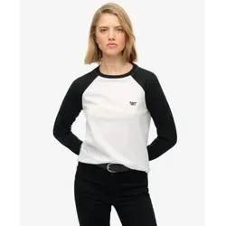 Superdry für Damen. W6012254A Schwarzes Essential Logo Baseball-T-Shirt (L), Lässig, Baumwolle, Langarm