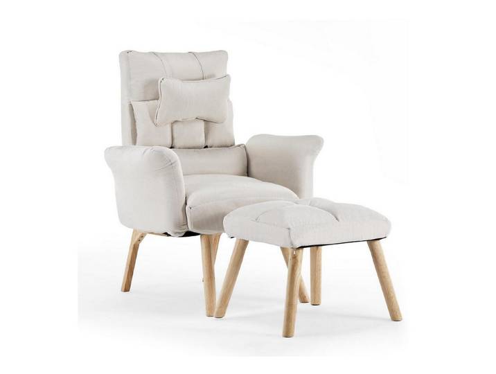 LuxusKollektion Relaxsessel Relaxsessel Fernsehsessel Liegefunktion Hocker Creme Leinen0453
