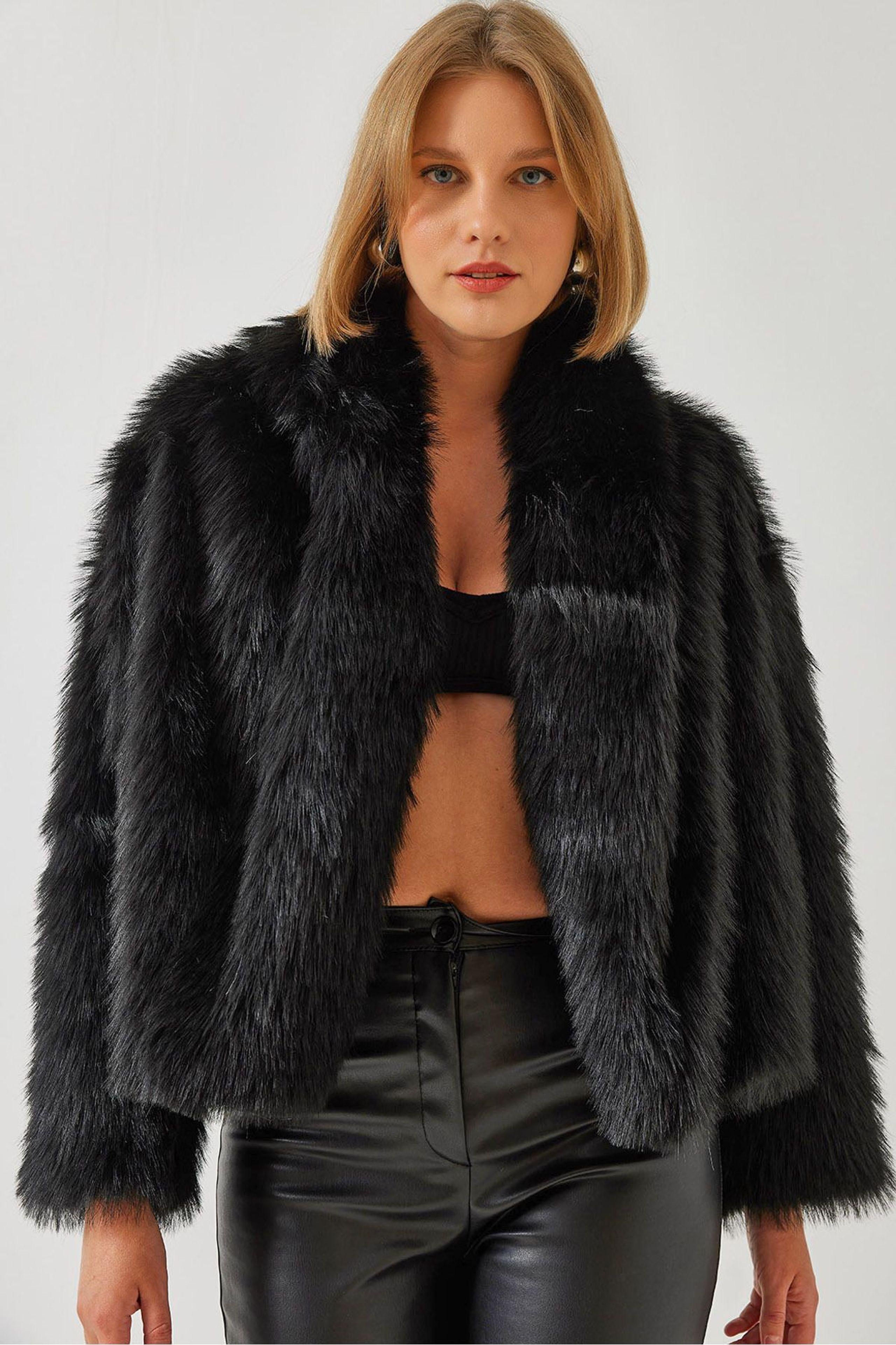 Faux-Fur Kürzer Offene Kragenjacke
