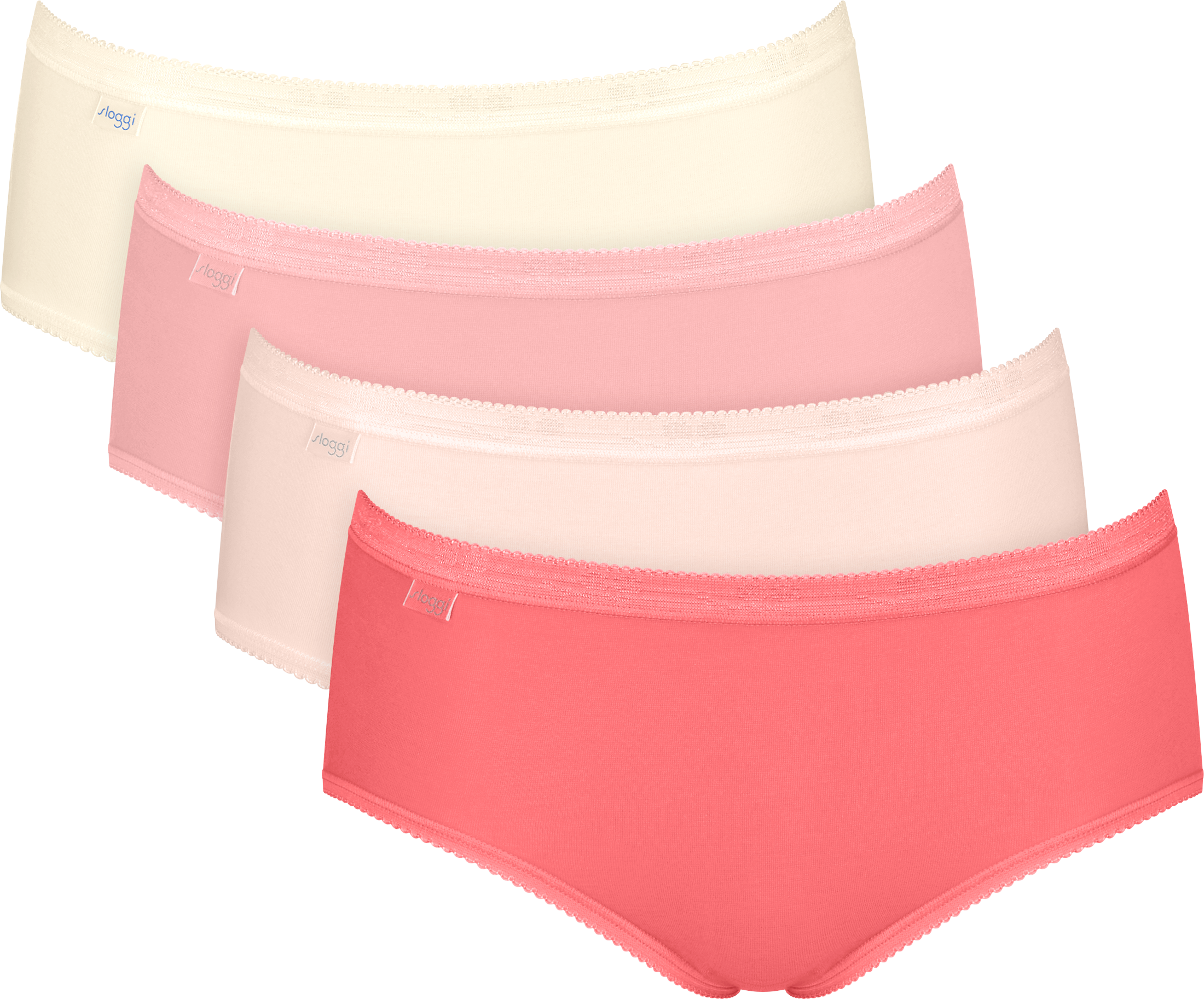 Midislip SLOGGI "Basic+ Midi", Damen, Gr. 44, Single Jersey, rosa (rot, schwarz combination), Single Jersey, Obermaterial: 95% Baumwolle, 5% Elasthan, figurbetont, Unterhosen Midislip, perfekter Sitz, besonders weiche Nähte, Multipack rot, schwarz combina
