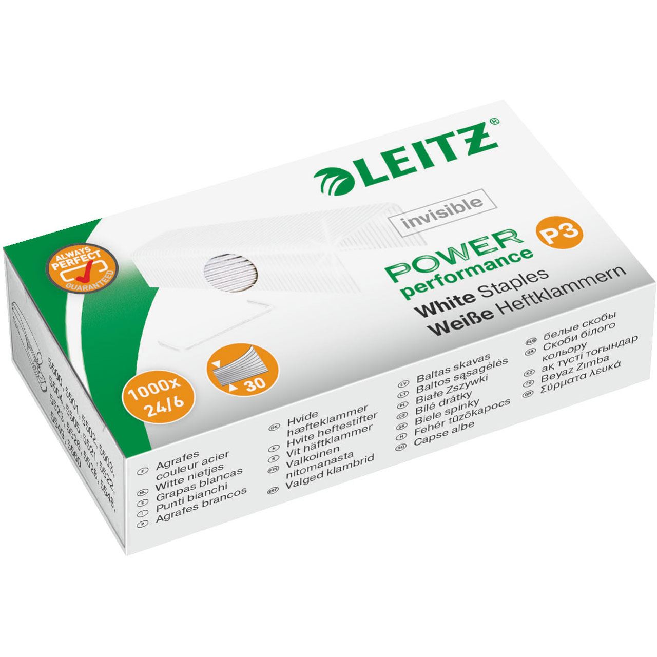 Leitz Heftklammern 24/6 Power Performance P3, weiß