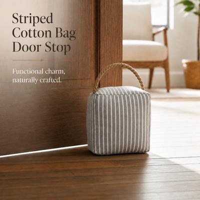 Evideco Striped Fabric Door Stop, Sand Filled Weighted Doorstop with Jute Rope Handle