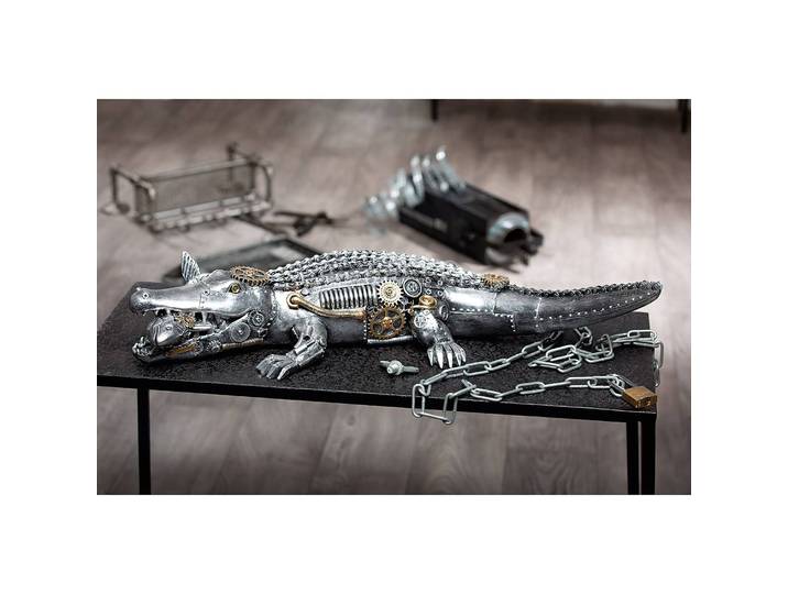 Skulptur Steampunk Crocodile 36 x 15 x 60cm Silber