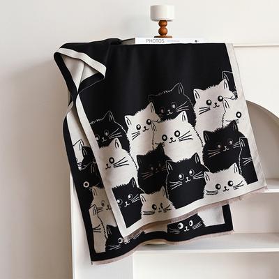 Silver Stone Store Cute Cat Ladies' Jacquard Pashmina Cashmere Scarf, Winter Thick Warm Shawl, Coldproof Windproof Blanket For Warmth black