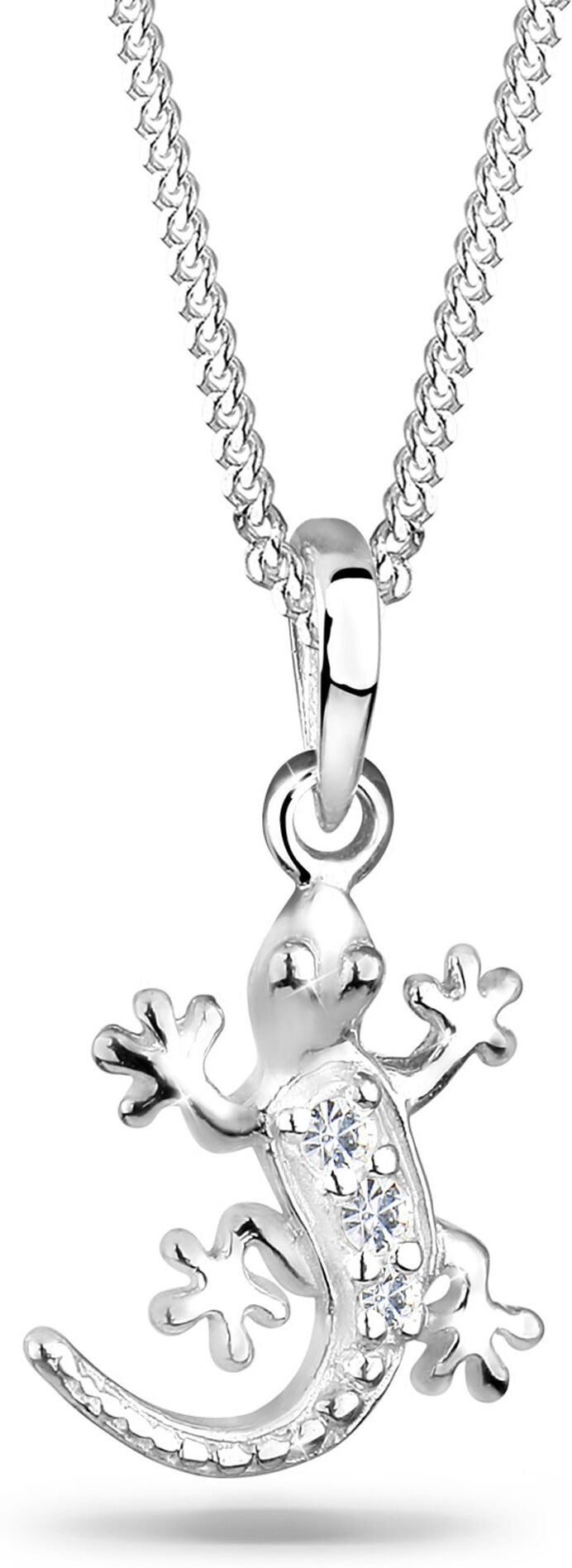 Silberkette ELLI "Halskette Gecko Eidechse 925 Silber, mit Kristallen von Swarovski" Gr. 45, weiß, Halsketten, Damen, Silber 925 (Sterlingsilber), Silberkette