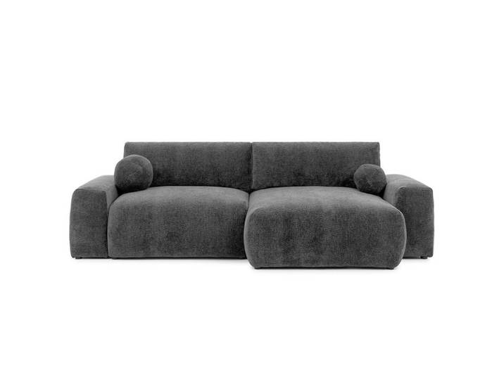 Constance - Canapé d'angle réversible 4 places convertible avec coffre en velours relief - Gris