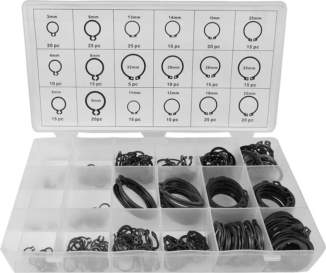 LUXTOM Assortiment inwendige borgringen, 3-32 mm, 300-delig set veiligheidsringen voor E-clips