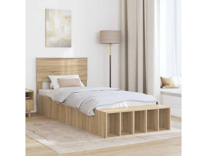 KTHLBRH Boxspringbett Eiche Sonoma 75 x 190 cm Technisches Holz, Kopfteil inklusive, integrierte Schubladen, moderner Stil