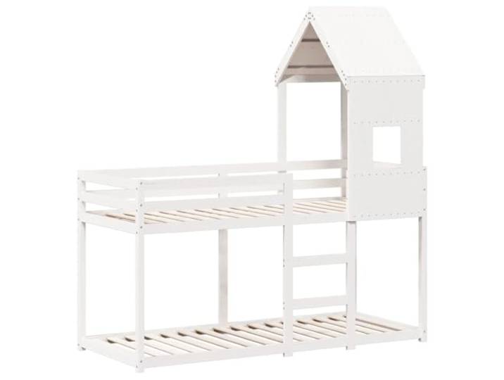 KTHLBRH Etagenbett mit weißem Dach 80 x 200 cm Massivholz Kiefer Sicheres Design mit Schutzseiten, Latten im Lieferumfang enthalten, Seitentür zum Öffnen, geeignet für begrenzte Räume