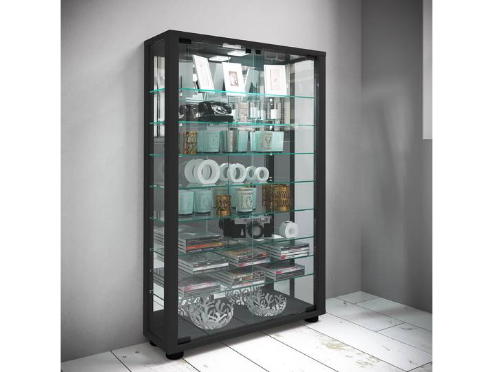 Buffet Lumo Mini avec miroir 59 x 91 x 18cm Sans éclairage Noir/Noir