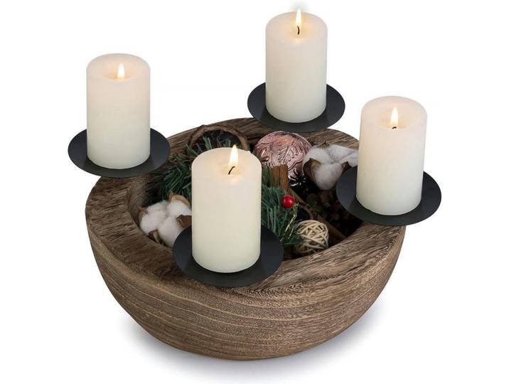 Adventskranz Holzschale mit 4 Kerzenhaltern 25 cm, Rot, 10 cm, Dekoration, Weihnachtsdekoration, Adventskränze