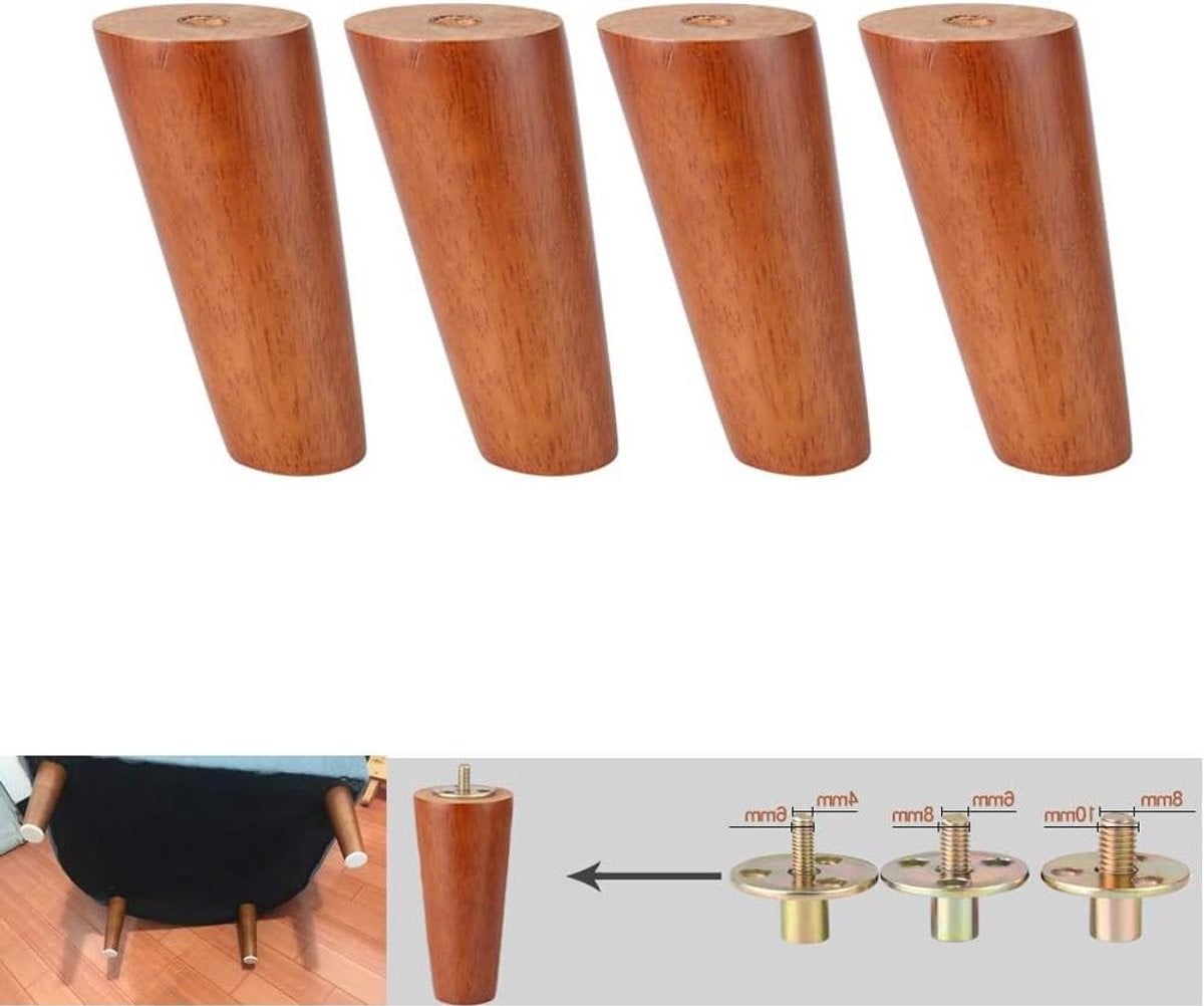 Meubelpoten Set van Massief Rubberhout in Walnoot - Tafelbankpoten voor het Verhogen van Meubels - M10 - 15 cm
