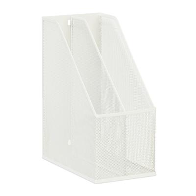 Relaxdays Stehsammler Metall, 2 Fächer, DIN A4, H x B x T: 31,5 x 14,5 x 25 cm, stabiler Stehordner, Mesh Design, weiß
