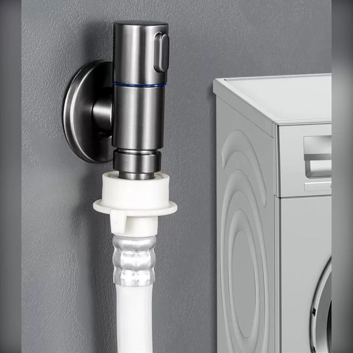 INF Washing Machine Angle Valve kompatibel mit Compact Stainless Steel Auto Shut-Off Faucet — Gray Mini Spout with Brass Stop
