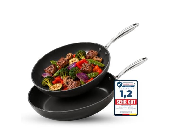 Cook&Pan Pfannenset Induktion - Keramikpfanne PFAS & Teflon frei - 2-teilig Bratpfanne mit [Greenshield] Antihaftbeschichtung - 24/28cm, Non Stick Pan [Spülmaschinenfest] - Schwarz