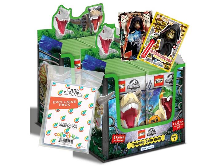 Star Wars Sammelkarte LEGO Jurassic World Serie 3 2 Display (100 Booster) +collect-it Hüllen