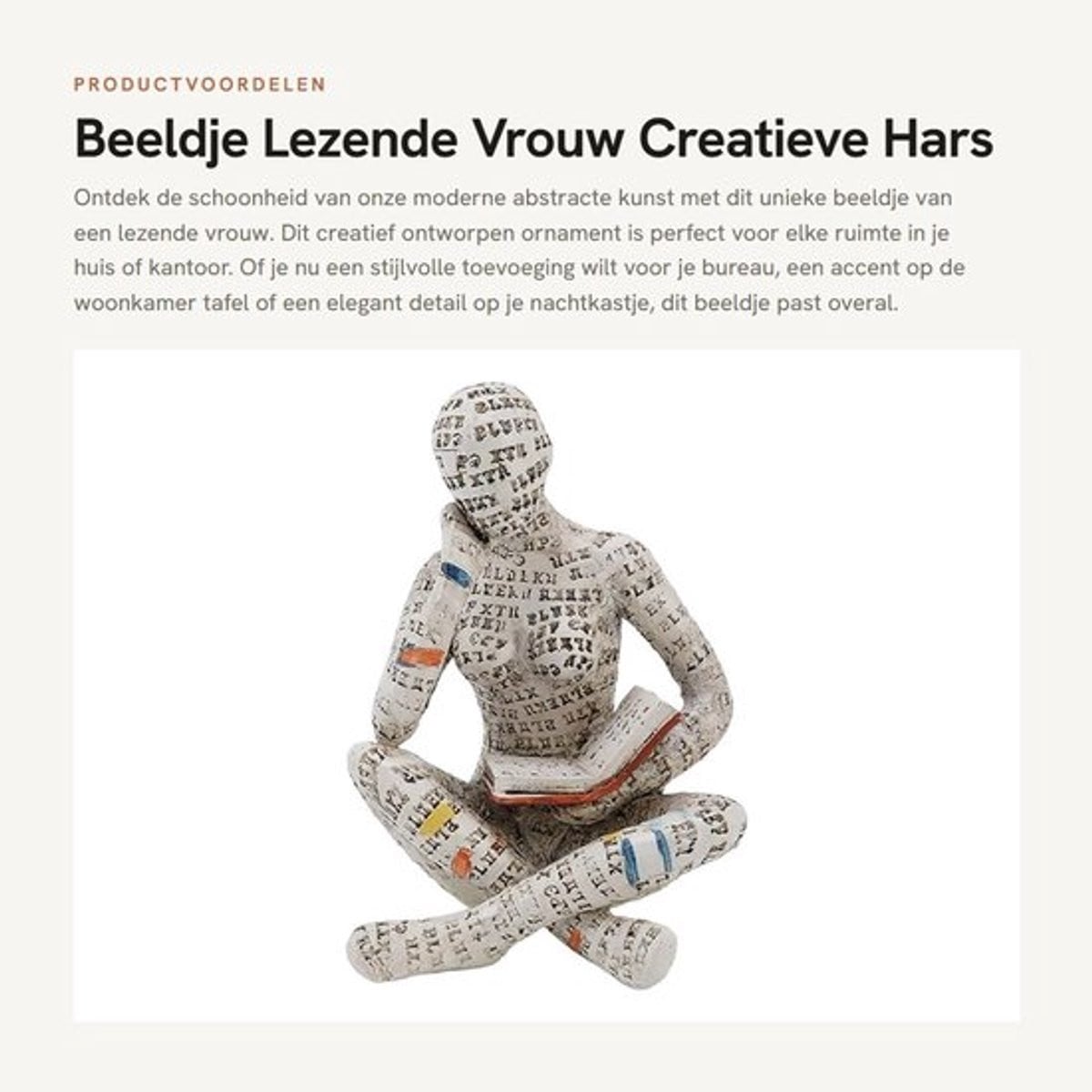 Handbeschilderd Beeldje Lezende Vrouw - Modern Hars Ornament voor Woondecoratie