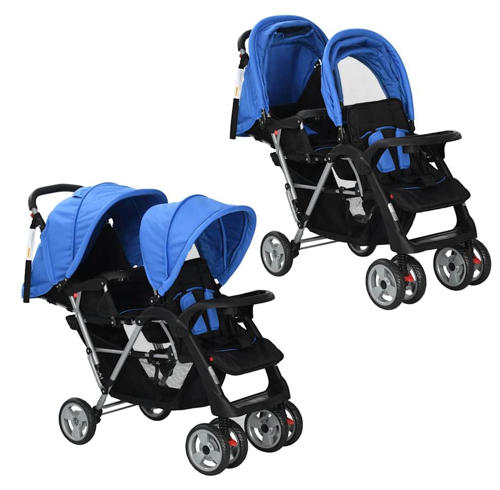 Kinderwagen - Buggy - Kinderwagen mit Schwenkrad - Faltbarer Kinderwagen - Reisekinderwagen - Sitz für zwei Kinder - Stahlrahmen