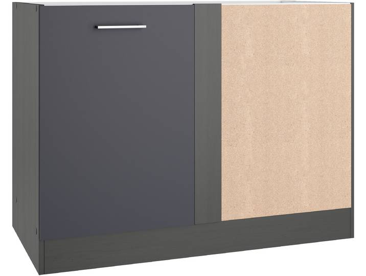 Eckunterschrank, 110x82 cm, Spanplatte, Grau, Mit Drehtür & Regulierten Füßen, Modern