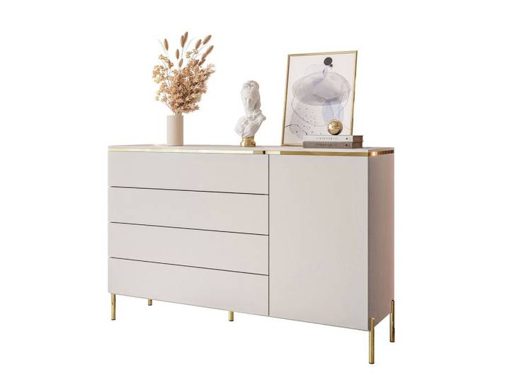KOMMODE AURORA 4S1D Kaschmir mit gerade Goldchrom Fuße
