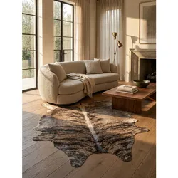 Flachwebteppich GASTEIN, in Rindsleder-Optik, aus Polyester, Braun, 100 x 135 cm