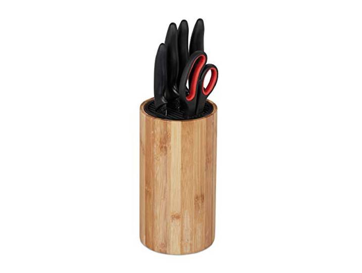Relaxdays 10027601 Bloc Bambou Non Garni\, Porte Bois\, Rangement Universel 10 Couteaux HLP 23x12\,5cm\, Nature