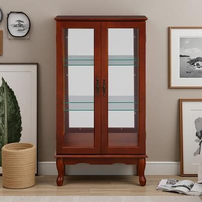 ZWYO HOSIMU "26"" Composite Wood Tempered Glass 3-Shelf LED Lighted Corner Display Cabinet with Mirrored Back & Adjustable Shelves"