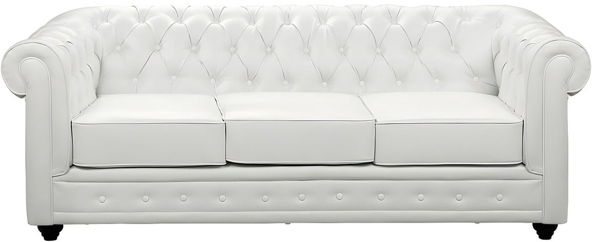 Chesterfield driezitsbank in wit kunstleer