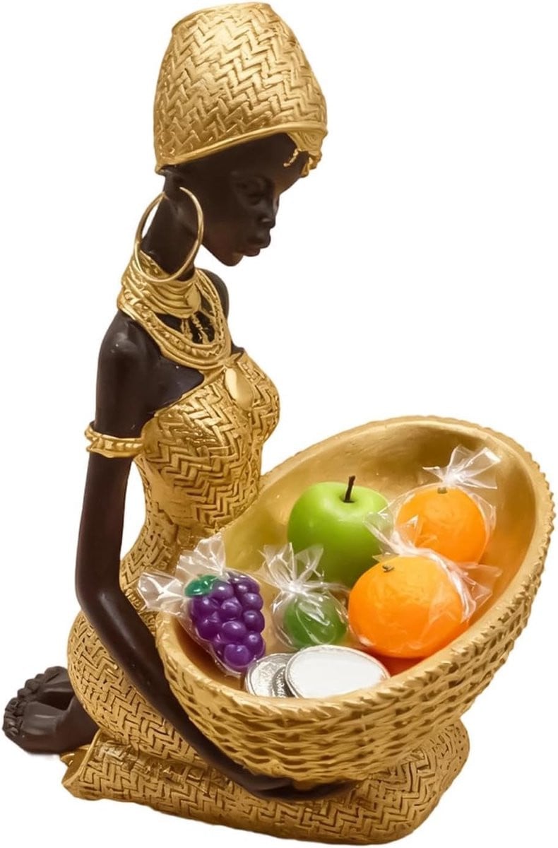 Afrikaanse Beelden Hars Figuur Interieur Decoratie Culturele Kunst Goud H x B x D: 225 x 16 x 16 cm