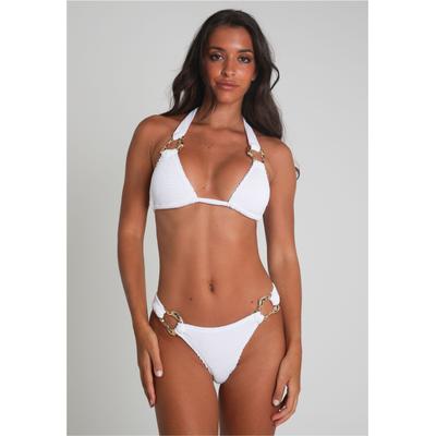 Triangel-Bikini-Top MODA MINX "SCRUNCH", Damen, Gr. M, weiß, 97% Polyamid, 3% Elasthan, unifarben, Bikini-Oberteile, mit tollen Schmuckelementen
