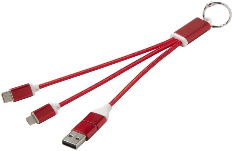 Câble de charge personnalisable 4-en-1 en aluminium recyclé Metal rouge
