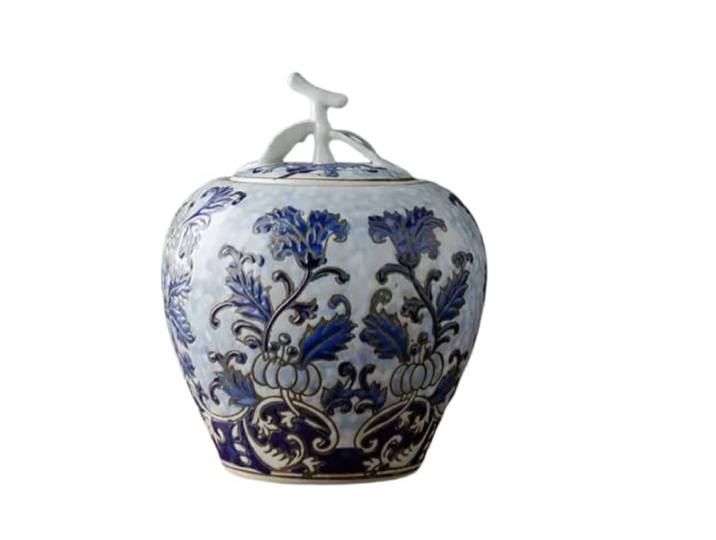 AMITVA Keramik-Teedose, mit Deckel, blau-weißes Porzellan, moderne Chinoiserie-Ornamente, Porzellan-Gläser, Behälter für Arbeitsplatte, dekorative Aufbewahrung, Dekor-C: 22 x 18 cm