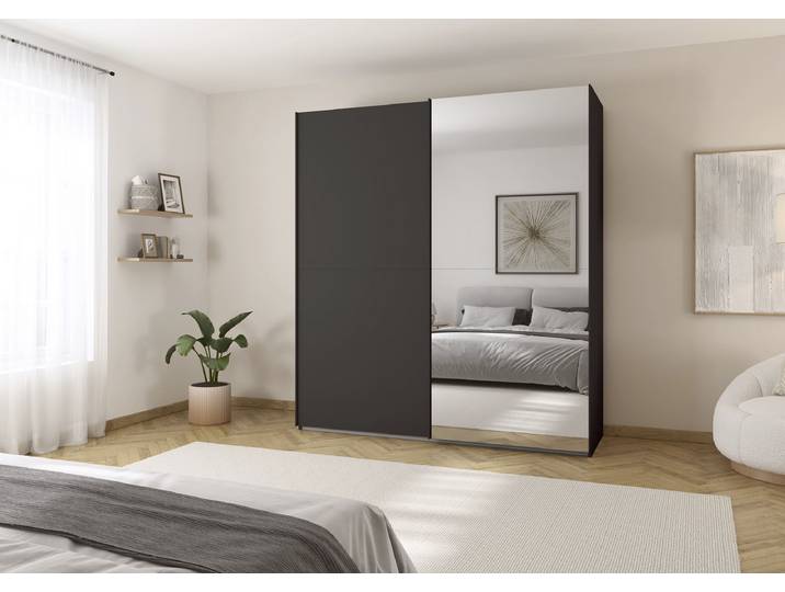 Armoire Fifty coulissante 201cm Gris/Graphite 1 miroir