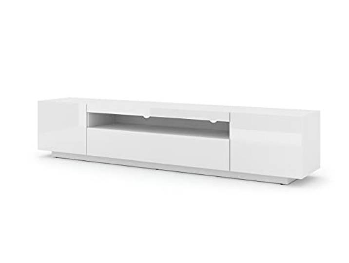 LOWBOARD 200 cm TV Schrank Solo, Unterschrank mit LED, Fernsehschrank, TV Board, Sideboard RTV, TV Schrank, HiFi-Tisch, LED Beleuchtung, Weiß Schwarz Grau Graphit Hochglanz (Weiß ohne Beleuchtung)