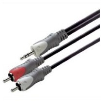 Scanpart audio kabel 3.5mm jack naar 2xRCA, 1,5m, Zwart