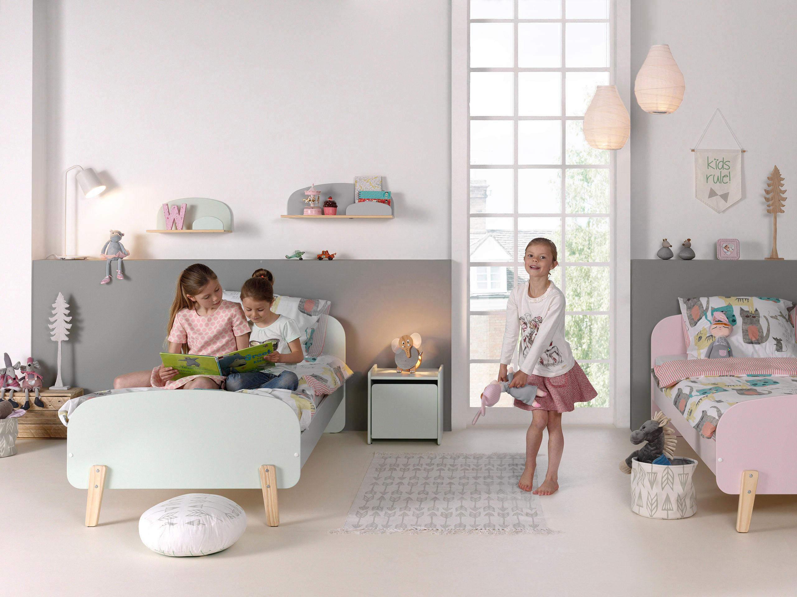 Kinderbett VIPACK "Kiddy, inkl. Rolllattenrost, Liegefläche 90/200 cm", grün (mintgrün), B:94cm H:72cm L:205cm, Betten, Kinderbett, gradliniges Design in Retro-Optik, hochwertiges MDF lackiert mintgrün Liegefläche Länge B: 200cm x 90cm, Höhe Bett: 72cm Hö