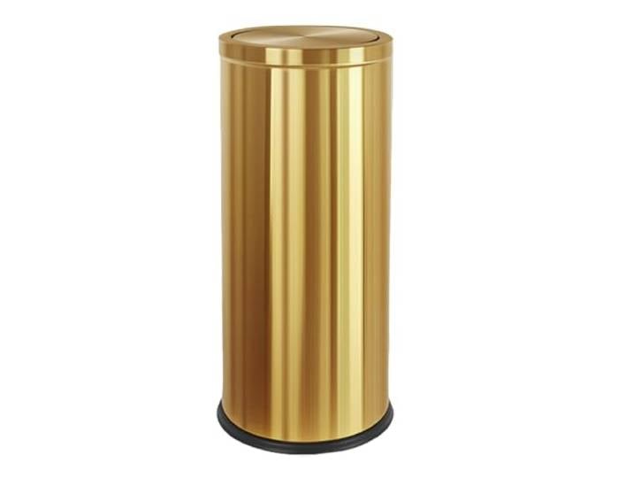 KRCKWYGF Goldfarbener Messing-Küchen-Mülleimer, 30 l, goldener großer kommerzieller Mülleimer, große Kapazität, Klapp-Mülleimer, für Küche, Einkaufszentrum, Hotel, Aufzugstor, Flughafen, Gewerbe (Gold