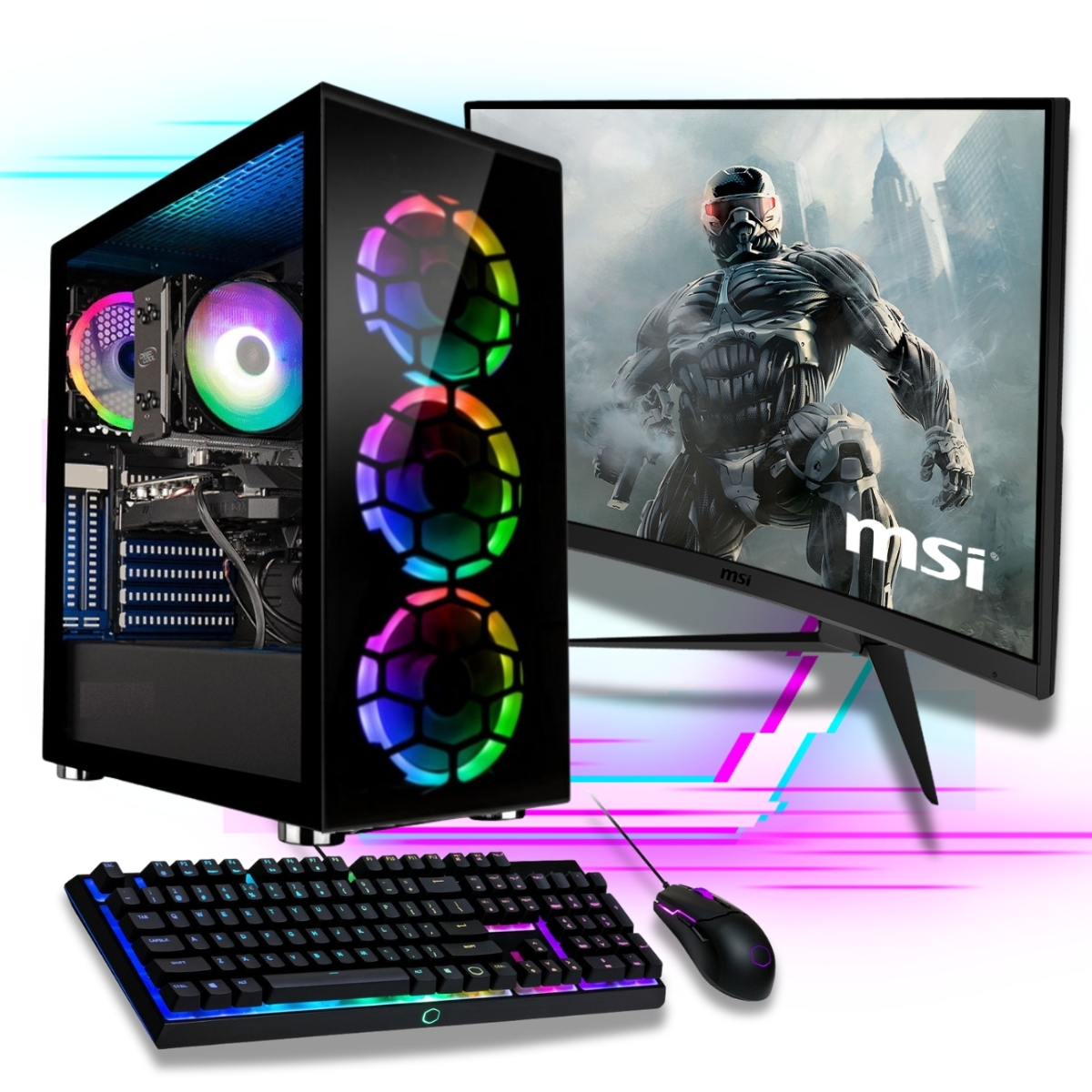 Gaming PC Komplett-Set AMD Ryzen7 5700G - Radeon Grafik - 1TB NVMe SSD - 32GB DDR4 - Windows 11 - WLAN - MSI 27" TFT - Tastatur/Maus