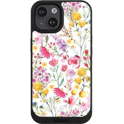 Nivocase Handyhülle für Apple iPhone 15 Hülle NIVOpure Case Schwarz Blumen Frühling Muster (Apple iPhone 15), Smartphone Hülle, Schwarz