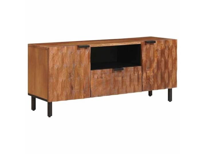 Moderner TV-Schrank mit Schublade, 105 x 33,5 x 46 cm, funktionale Aufbewahrung, klares Design, aus Mangoholz, Braun 02_0057775