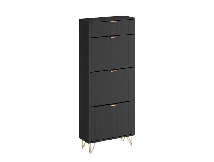 Vicco Schuhschrank Helge Schwarz 60 x 145 cm 3 Fächer, Holzwerkstoff, Rechteckig, 60x145x23.5 cm, Garderobe, Schuhaufbewahrung, Schuhkipper