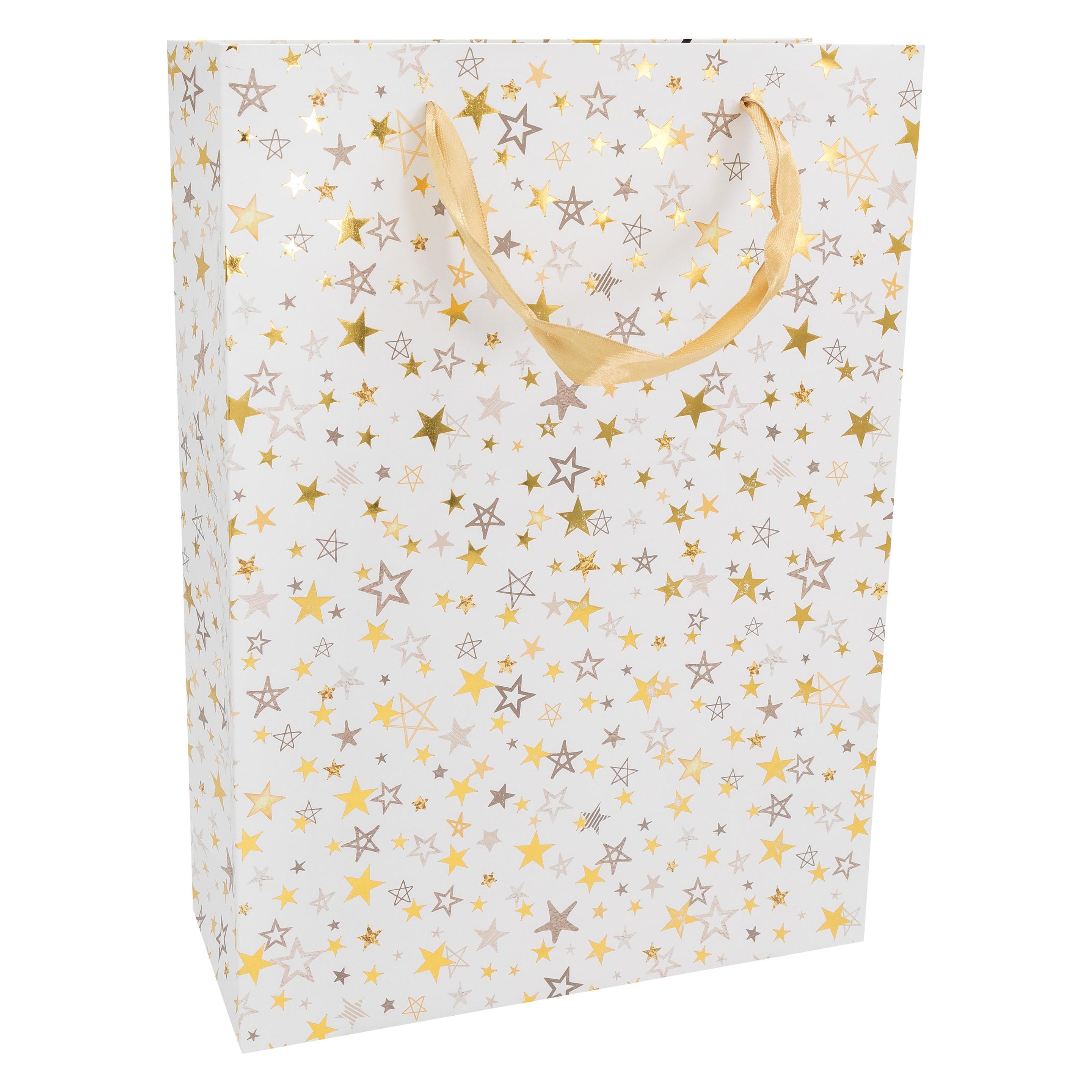 Idena Geschenktasche Sterne weiss/gold/silber 18x23x8cm Weihnachten (53361153)