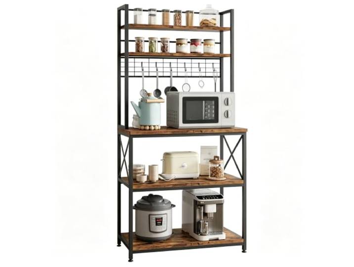 Koioplie Küchenregal 5 Ebenen MDF Stahl mit Haken Rustic Brown