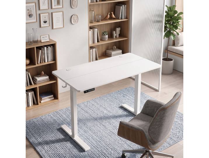 HOMCOM Bureau Électrique 120x60cm Blanc Mémoire 3 Hauteurs Sécurité