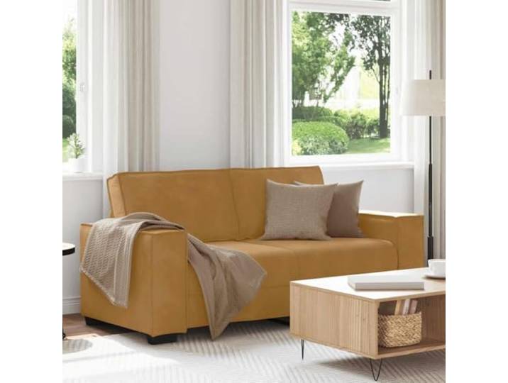 HEFZGDB 2-Sitzer Sofa Braun 140 cm Samt Stoffbezug mit Holz Metall Gestell und Breiten Armlehnen für Wohnzimmer Büro Gästezimmer, weiche Polsterung und stabile Konstruktion