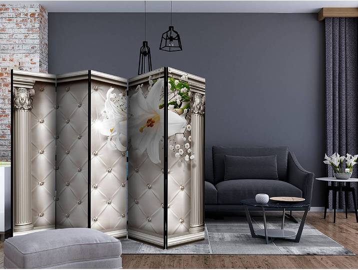 Paravent Columnar Stage 1-seitig Vlies auf Kiefer Massiv Weiß 225 x 172 x 3cm