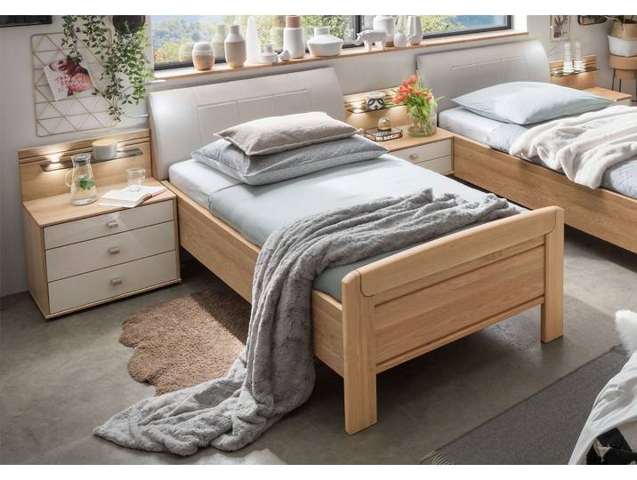 Holzbett WIEMANN Kiruna , braun (eiche teilmassiv, champagner), B:129cm L:217cm, Betten, Holzbett, in Komforthöhe