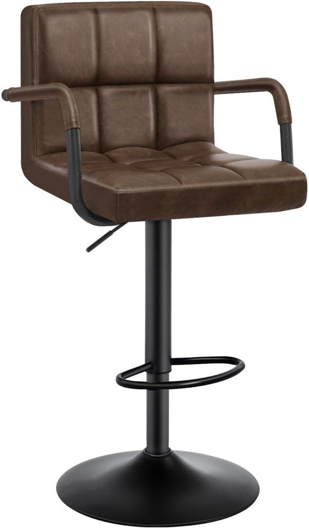 Borough Wharf Merola Swivel Upholstered Faux Leather Adjustable Height Bar Stool Dark Brown 4